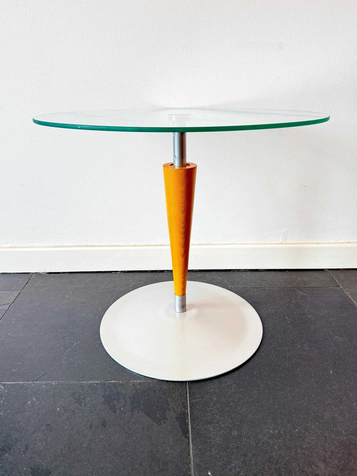 Vintage Bijzettafel | Glas, Hout, Metaal | Modern | Memphis | Jaren 1990 photo for sale