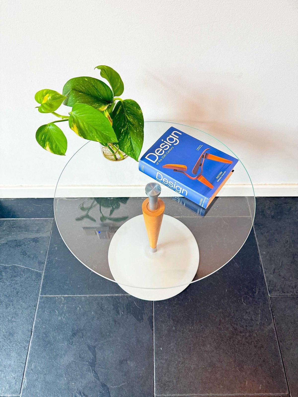 Vintage Bijzettafel | Glas, Hout, Metaal | Modern | Memphis | Jaren 1990 photo Meubels