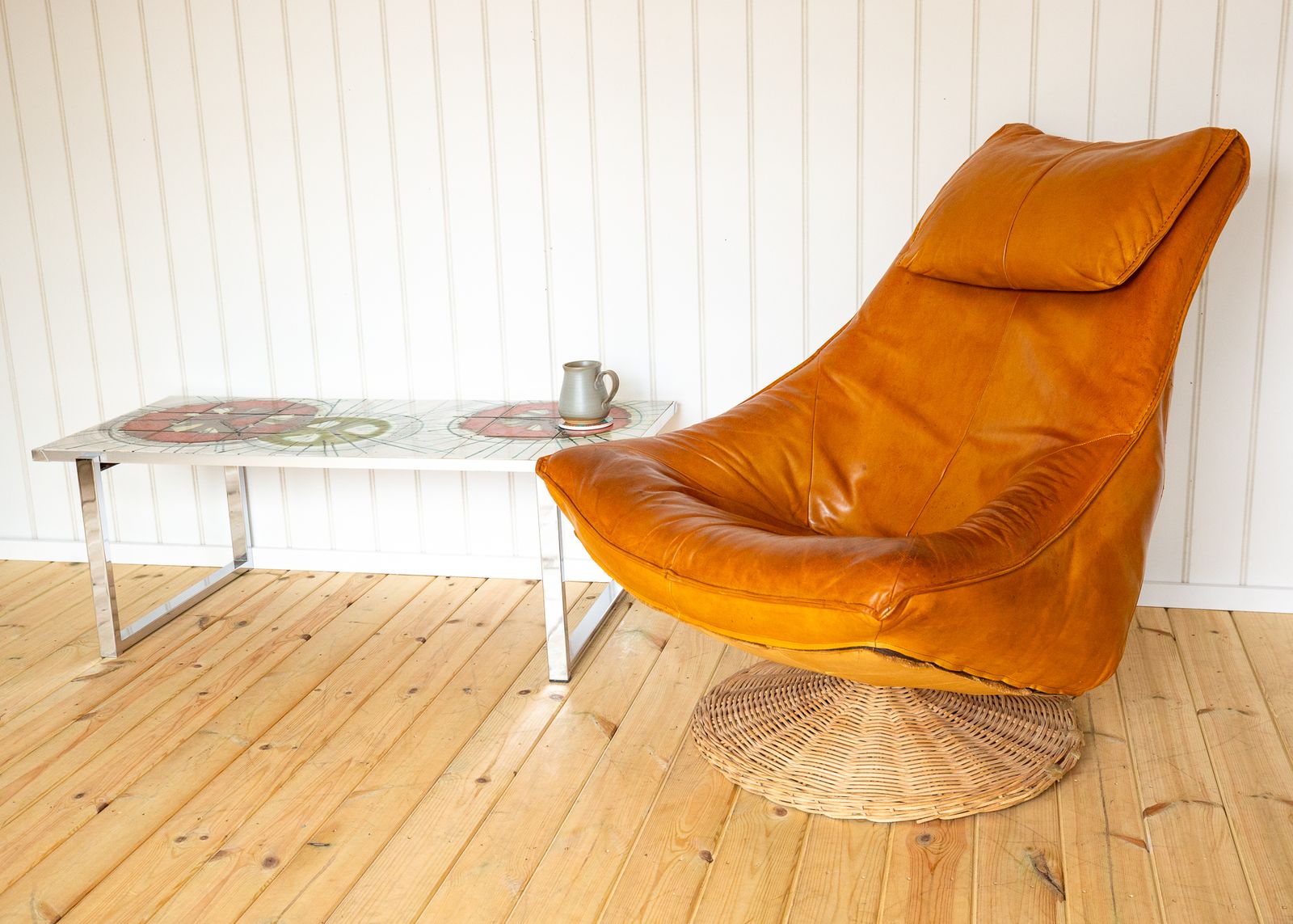 Mcm Swivel Lounge Chair Caramel Tan Leather 1970s Delantra By Gerard Van Den Berg For Montis Dutch Modernist Mid Century photo buy