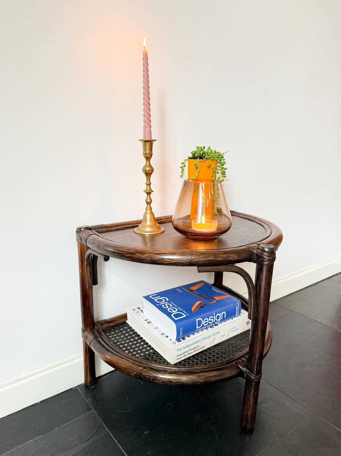 Vintage Rattan And Cane Half Moon Wall Table   Wicker   Excellent Condition   Mid Century Design   Bohemian   Side Table photo Furniture