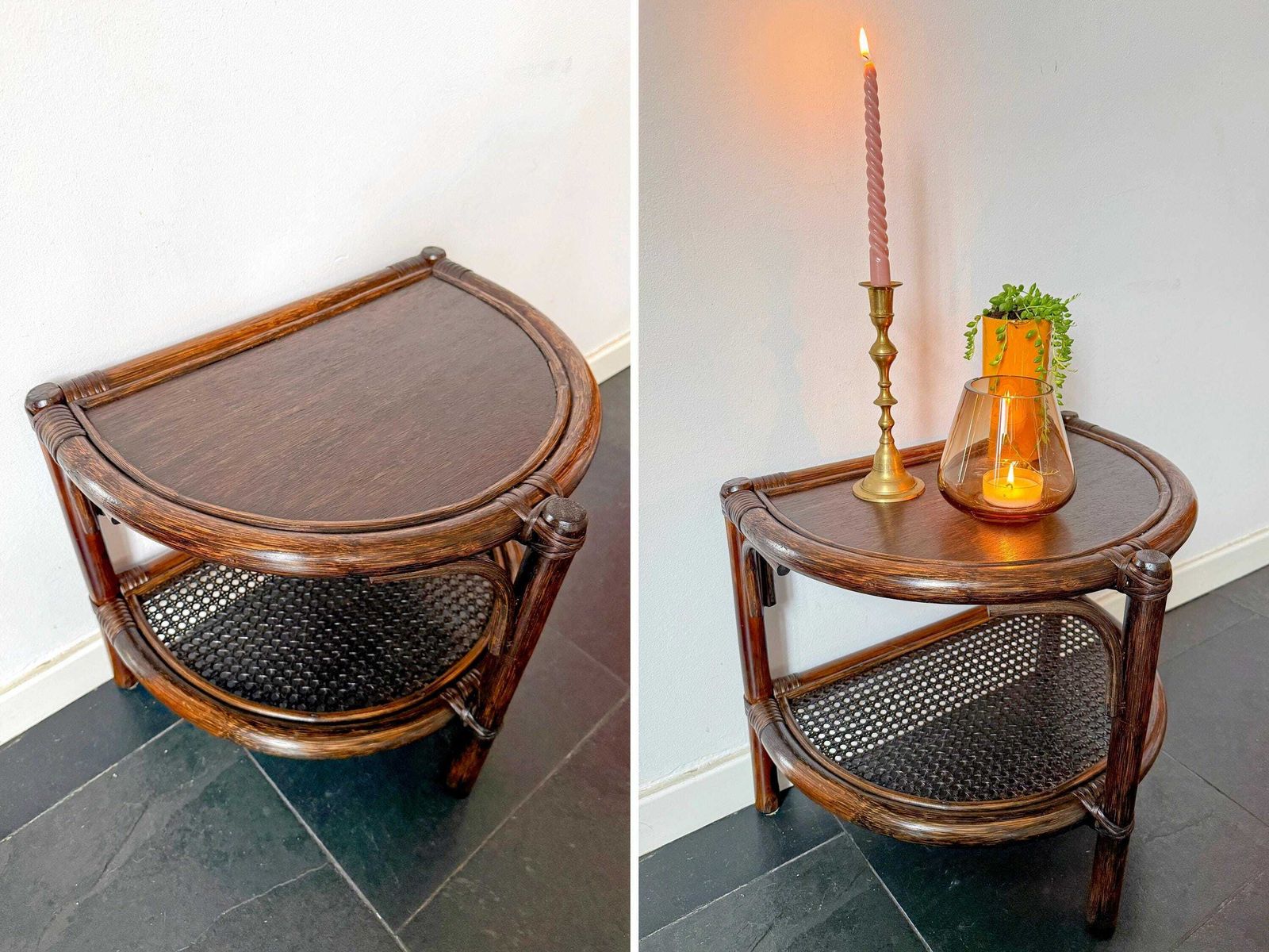 Vintage Rattan And Cane Half Moon Wall Table   Wicker   Excellent Condition   Mid Century Design   Bohemian   Side Table photo vintage