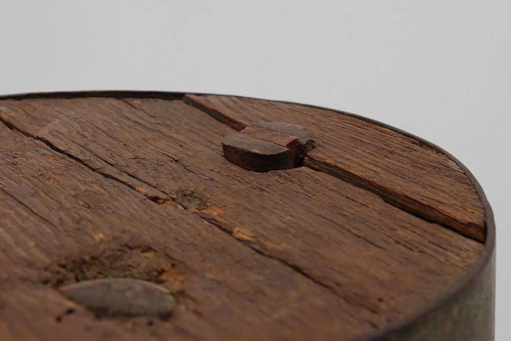 Brutalist French Oak Tripod Stool With Metal Rim, 1850s photo 886.0