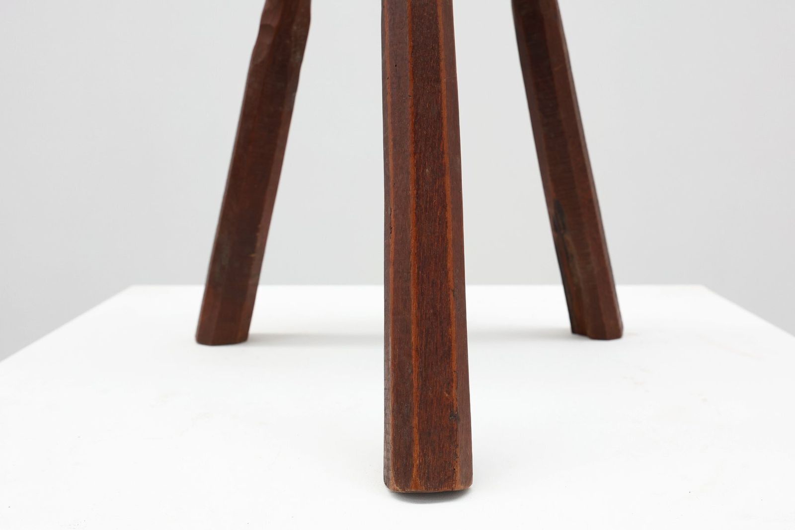 Brutalist French Oak Tripod Stool With Metal Rim, 1850s photo Furniture