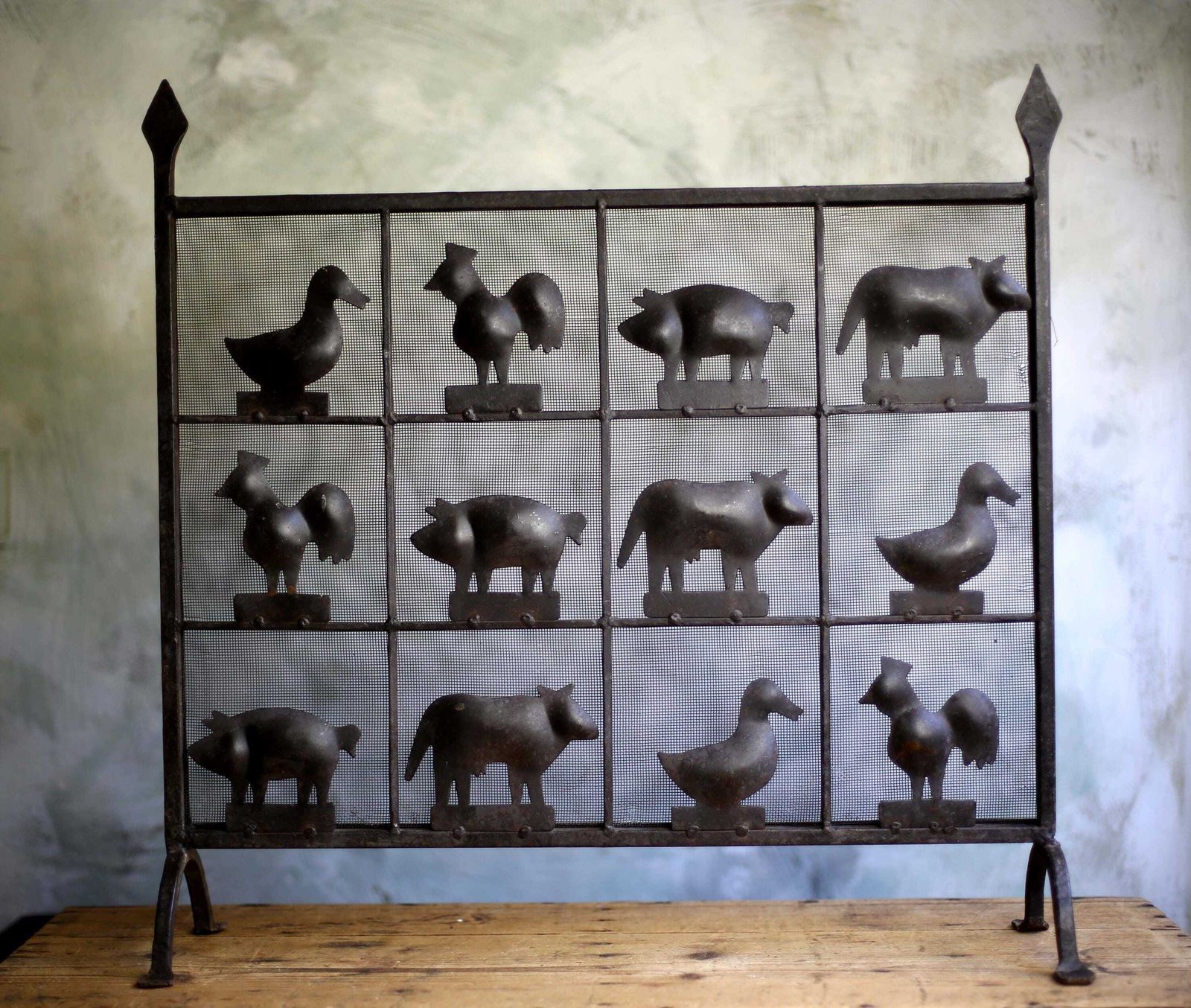 Atelier De Marolles Animal Firescreen Jean Touret Wrought Iron Fire Guard Firewall 1950s Brutalism photo for sale