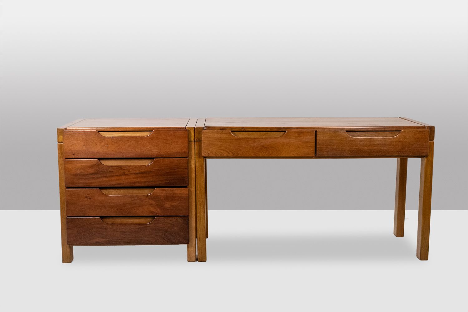 Flat Desk With Elm Wood Base, 6 Drawers On The Front. 1970s photo furniture