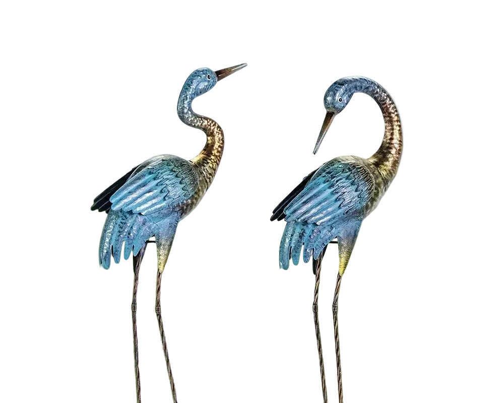Blue Gold Metal Crane Garden Statue photo 225.0