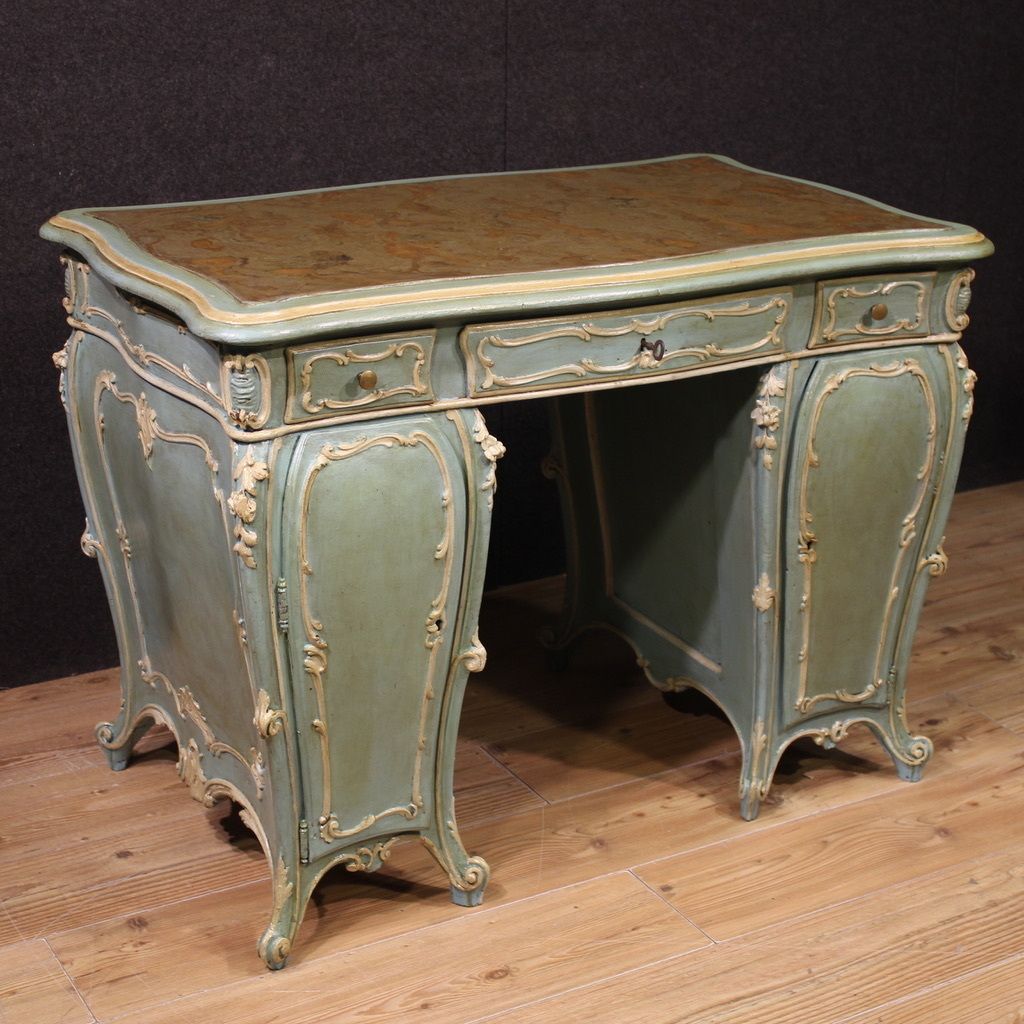 Venetian Lacquered And Painted Writing Desk From The 20th Century