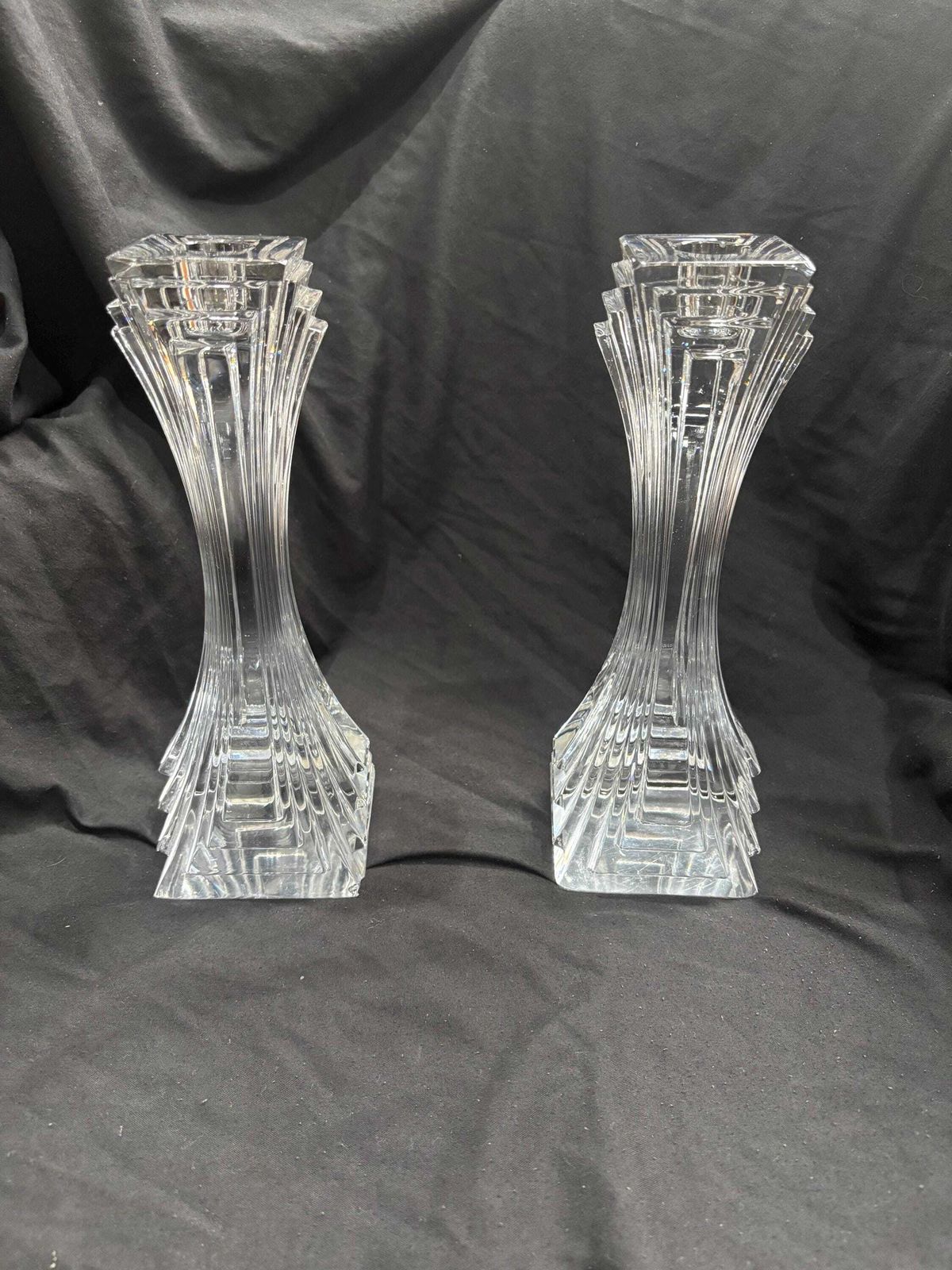 Large Crystal Art Deco Style Candle Holders By Mikasa 10"