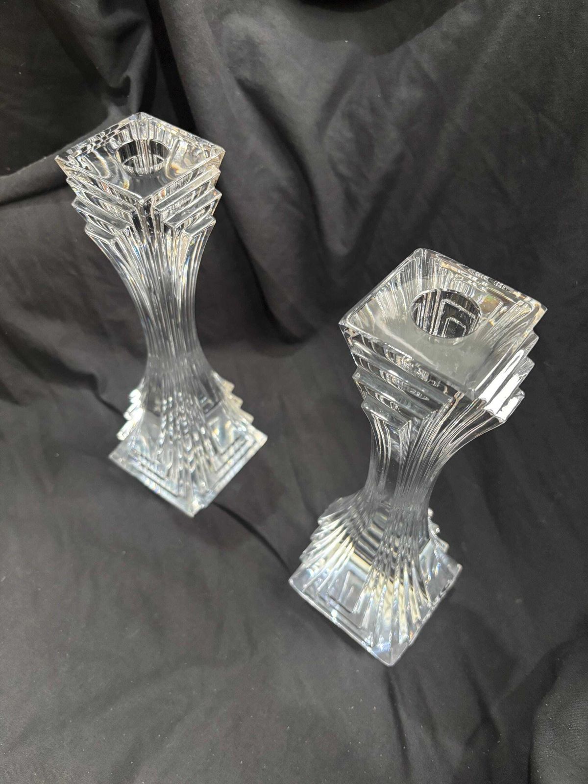 Large Crystal Art Deco Style Candle Holders By Mikasa 10" photo for sale