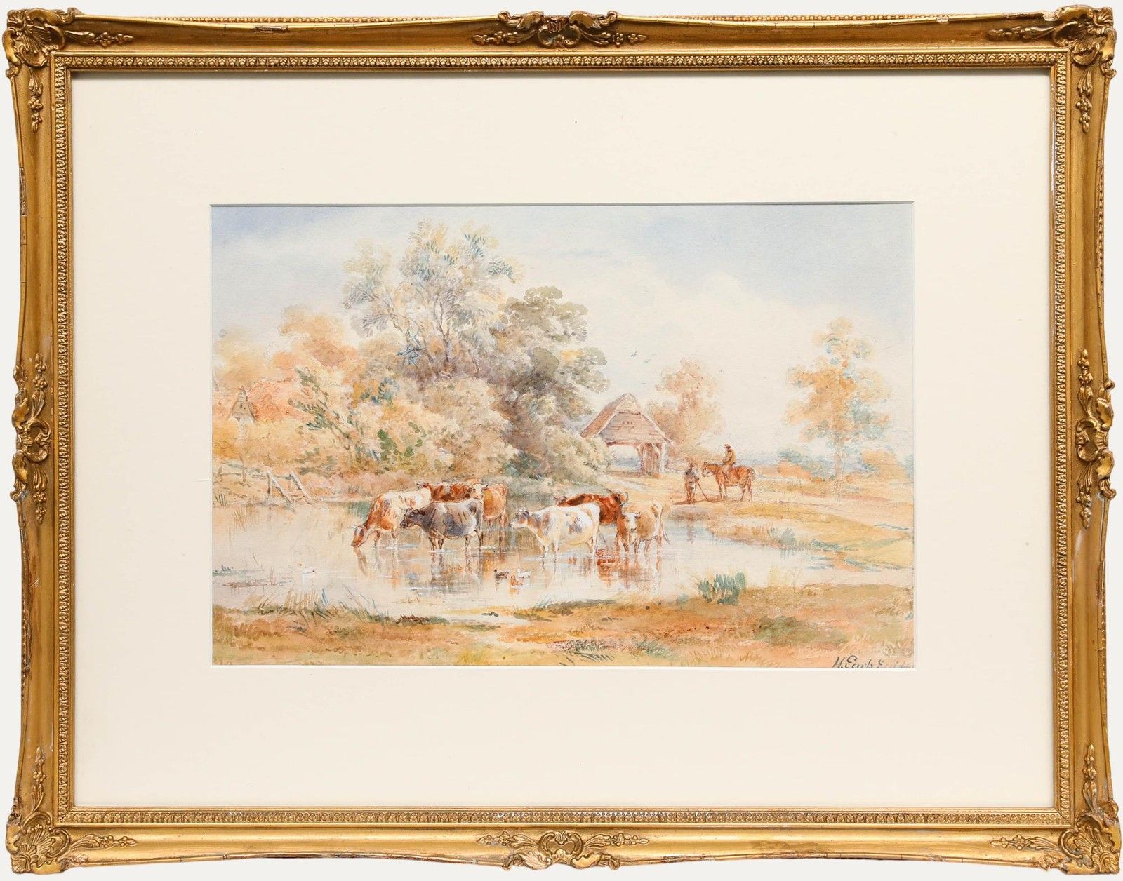 Henry Earp Senior (1831 1914) Framed Watercolour, Cattle Watering