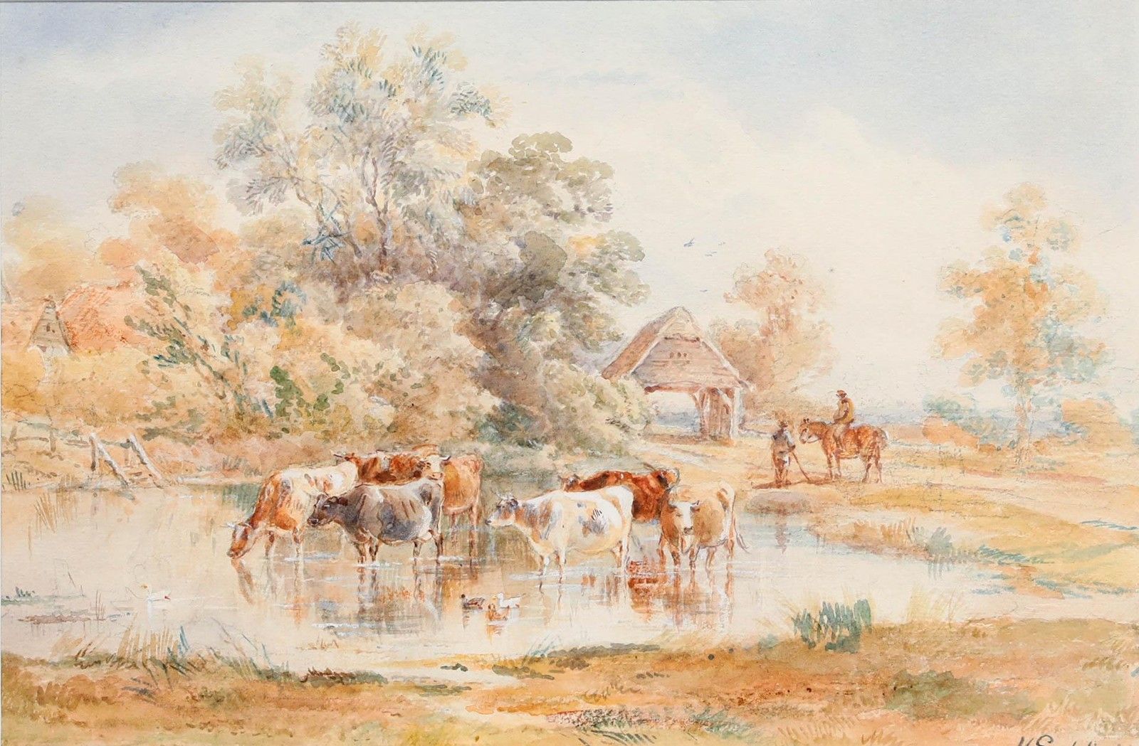 Henry Earp Senior (1831 1914) Framed Watercolour, Cattle Watering photo furniture