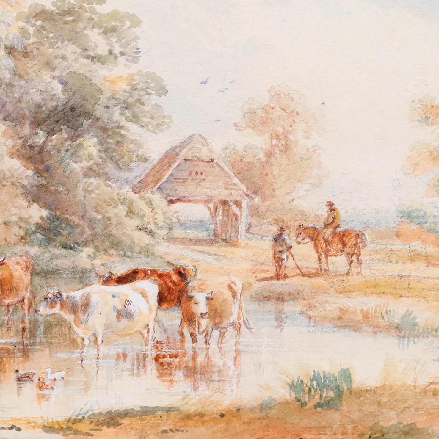 Henry Earp Senior (1831 1914) Framed Watercolour, Cattle Watering photo Art