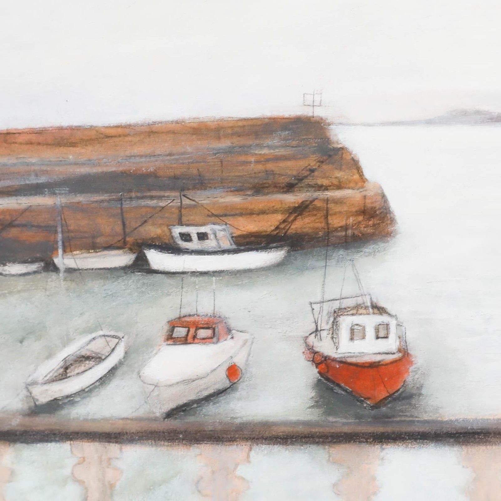 Stephanie Dees (B.1974) Framed Contemporary Mixed Media, Boats At Rest photo Art