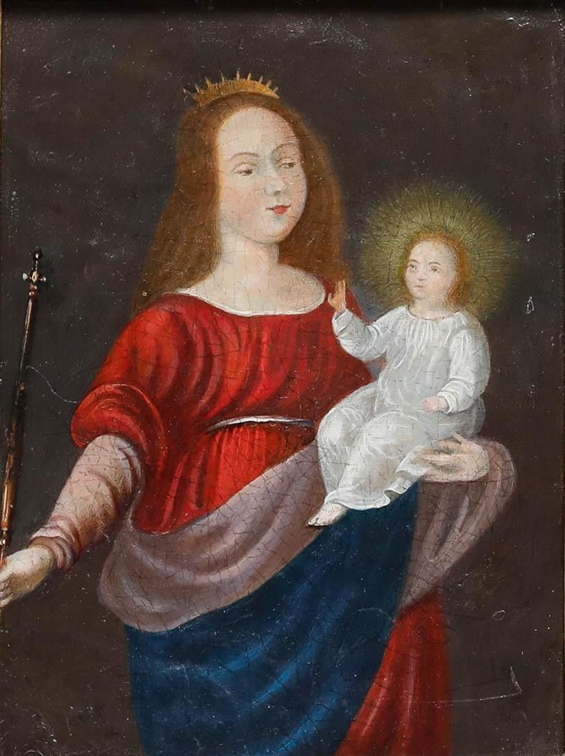19th Century Oil Madonna And Child photo furniture