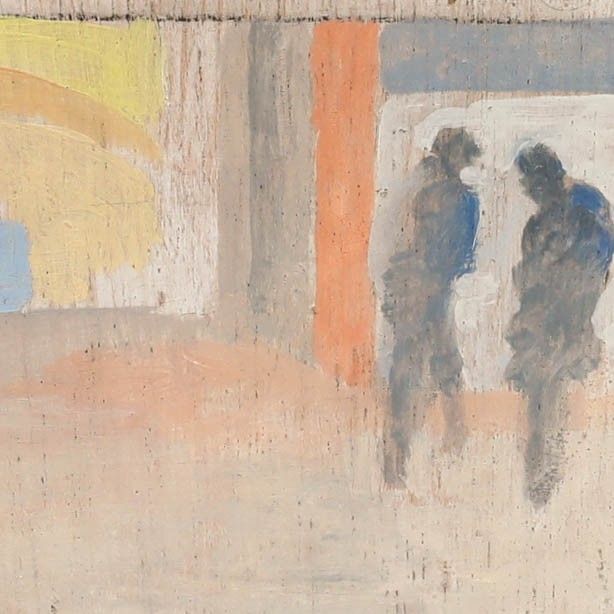 Bernadette Kelly (B.1933) Mid 20th Century Oil, Abstract Street Scene photo Art