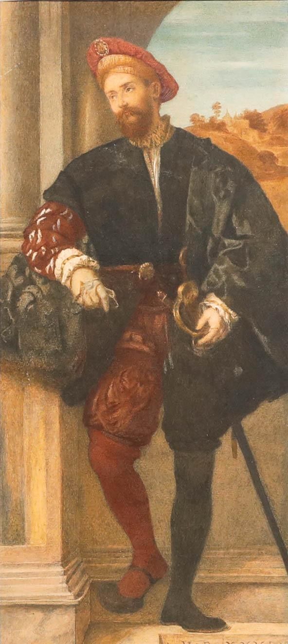 After Moretto Italian 19th Century Watercolour, Portrait Of A Man photo furniture