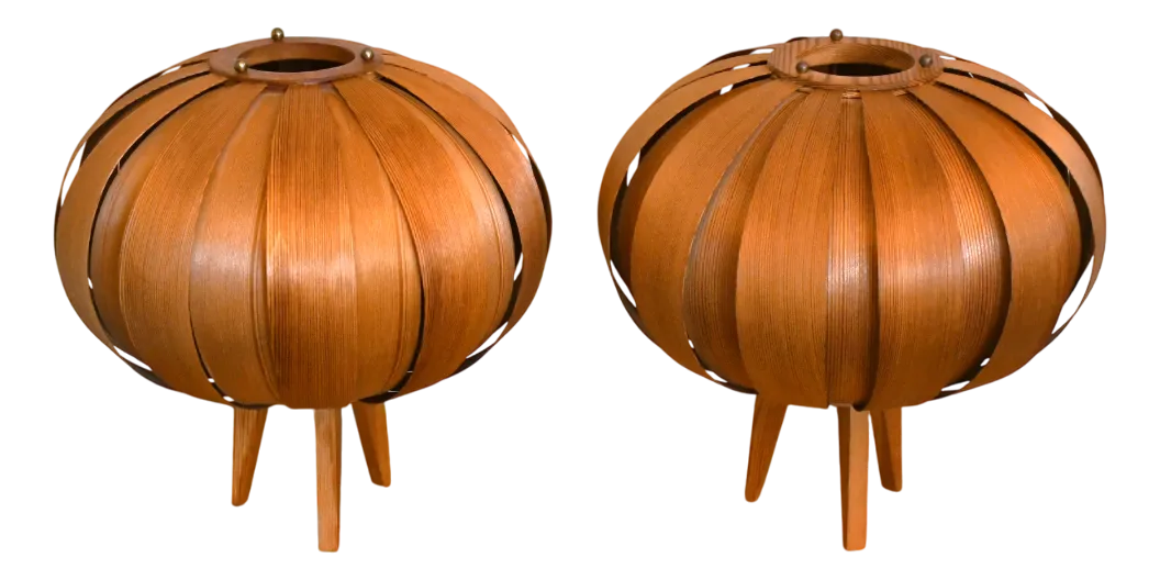 Swedish Pine Veneer Table Lamps By Hans Agne Jakobsson For Ellysett, 1960s, Set Of 2