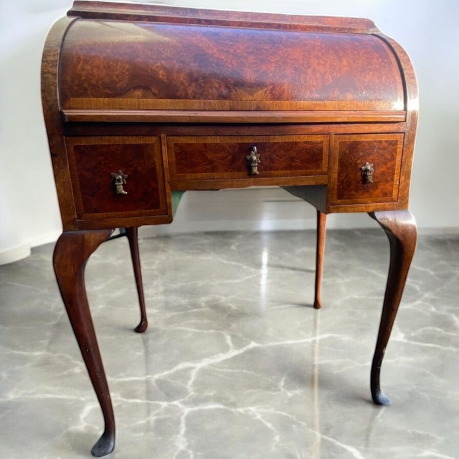 Small Queen Anne Walnut Cylinder Roll Top Bureau Writing Desk Ladies photo Furniture