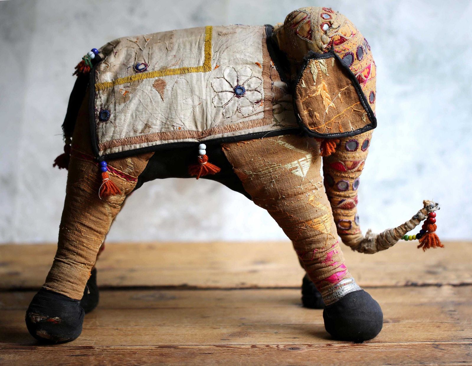 Large Antique Indian Stuffed Elephant Traditional Folk Art photo for sale