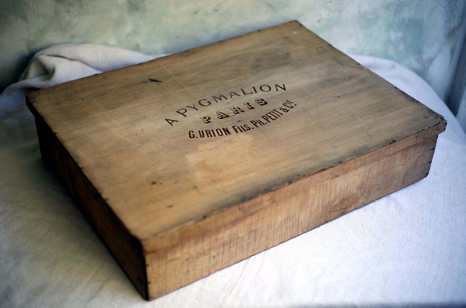 Antique Dress Box A Pygmalion Paris Store Large French Wooden Advertising Storage Box