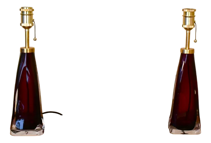 Large Swedish Ruby Red Art Glass Table Lamps By Carl Fagerlund For Orrefors, 1950s, Set Of 2