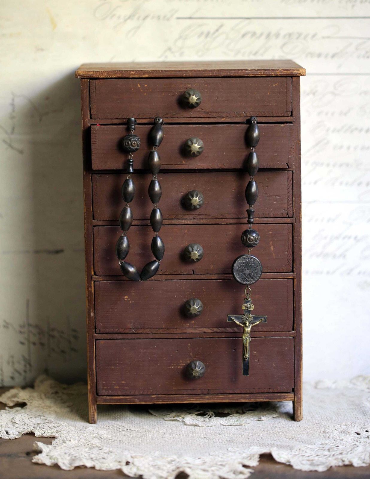 Antique Watchmakers Drawers Distressed Wooden Storage Chest Miniature Furniture photo Furniture