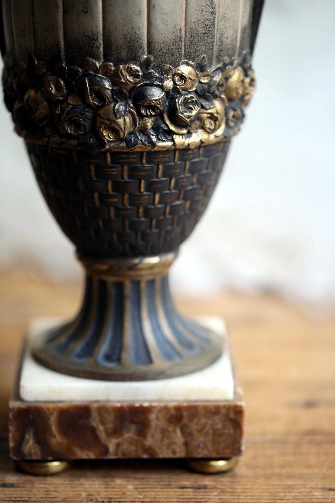 Pair Of Antique Mantle Urns Large Neo Classical Style Vases photo Home Decor