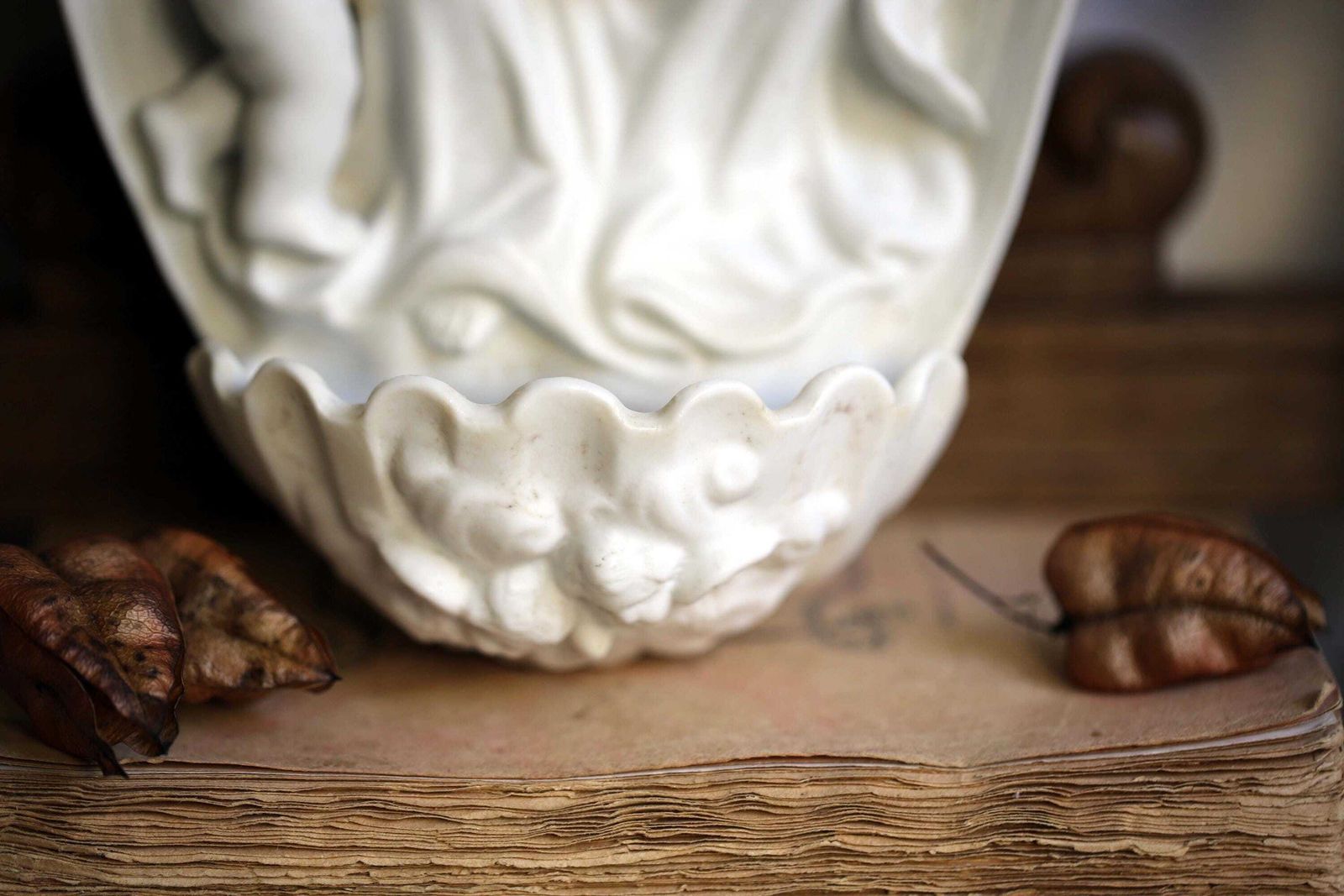 Antique French Porcelain Font Madonna & Jesus Christ Virgin Mary Benitier Statue Wall Hanging Religious Shrine photo buy