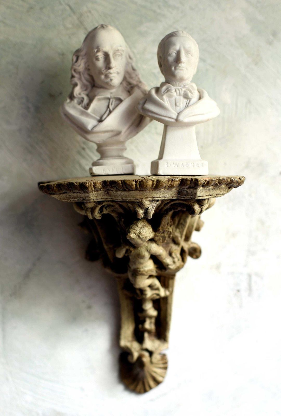 photo furniture Antique Cherub Corbel French Rococo Plinth Angel Putti Wall Sconce Architectural Salvage