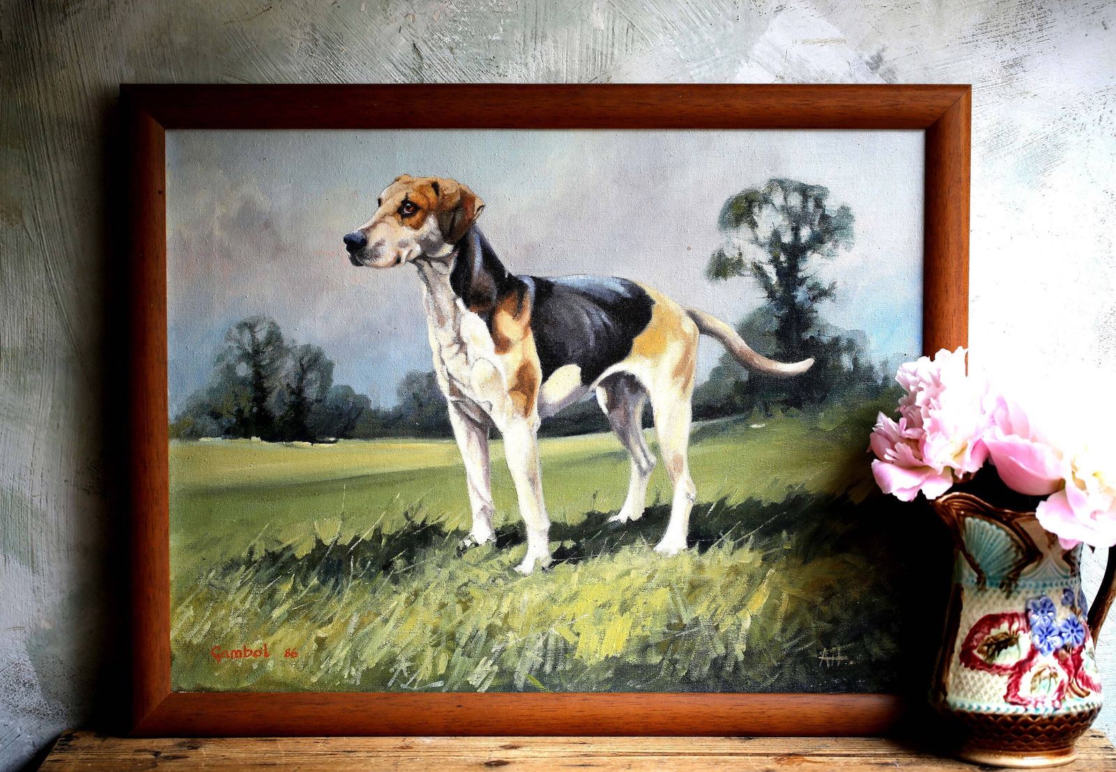 Original Andrew Haslen Oil Painting Beagle Framed Dog Wall Art
