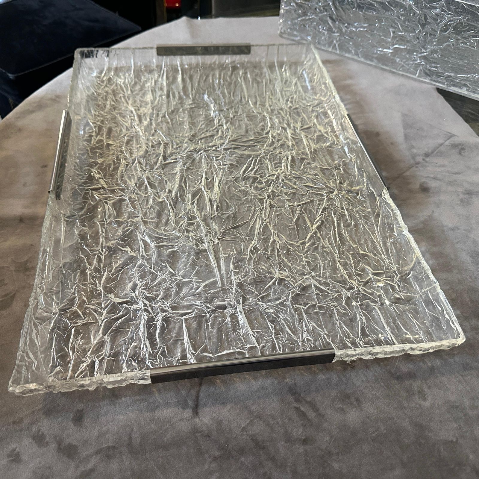 1980s Modernist Ice Lucite And Silver Plated Italian Tray By Ulderico Cavinato photo for sale