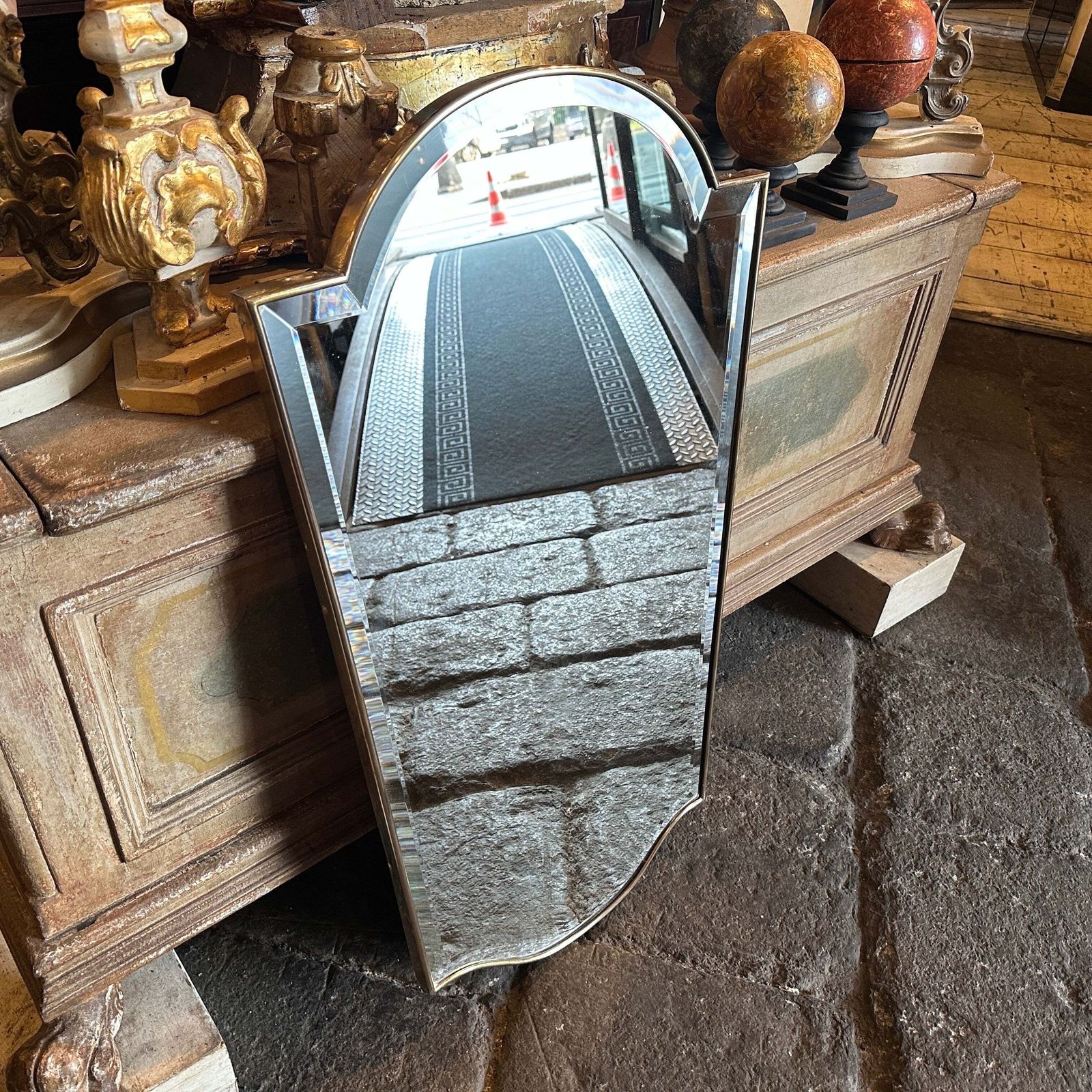 1950s Gio Ponti Style Mid Century Modern Brass Italian Wall Mirror photo furniture