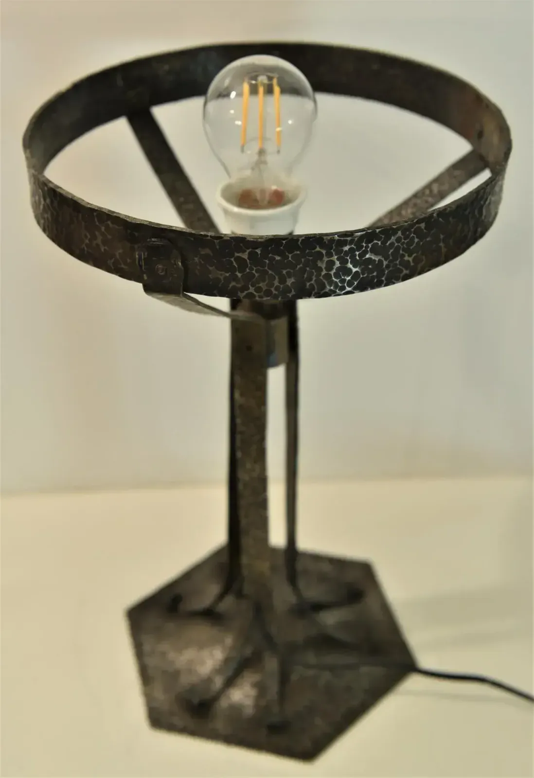 Large Art Nouveau Wrought Iron, Glass Table Lamp From Jugendstil, Sweden, 1925 photo buy