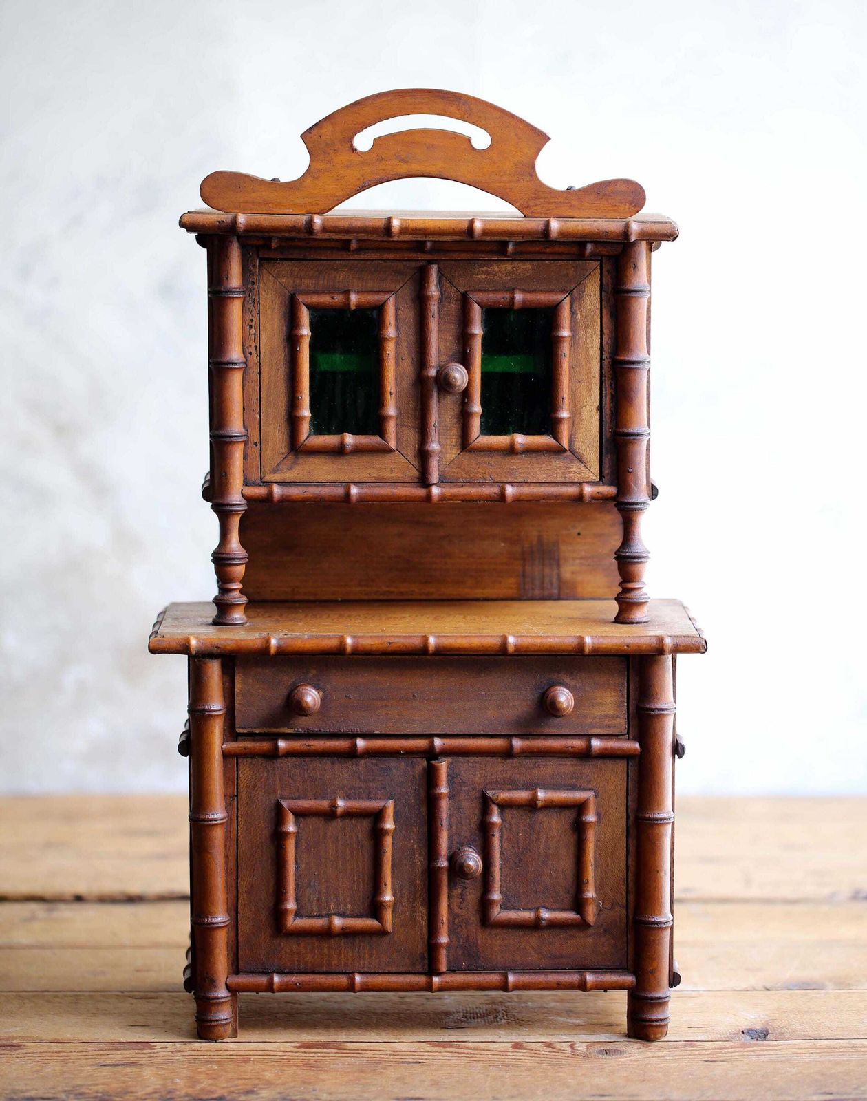 Antique Apprentice Piece Dresser Faux Bamboo Hutch Small Cabinet Miniature French Salesman Furniture