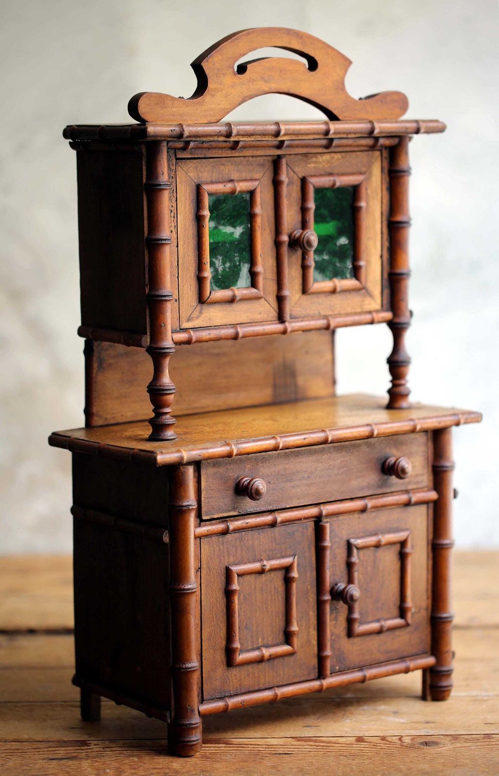 Antique Apprentice Piece Dresser Faux Bamboo Hutch Small Cabinet Miniature French Salesman Furniture photo furniture