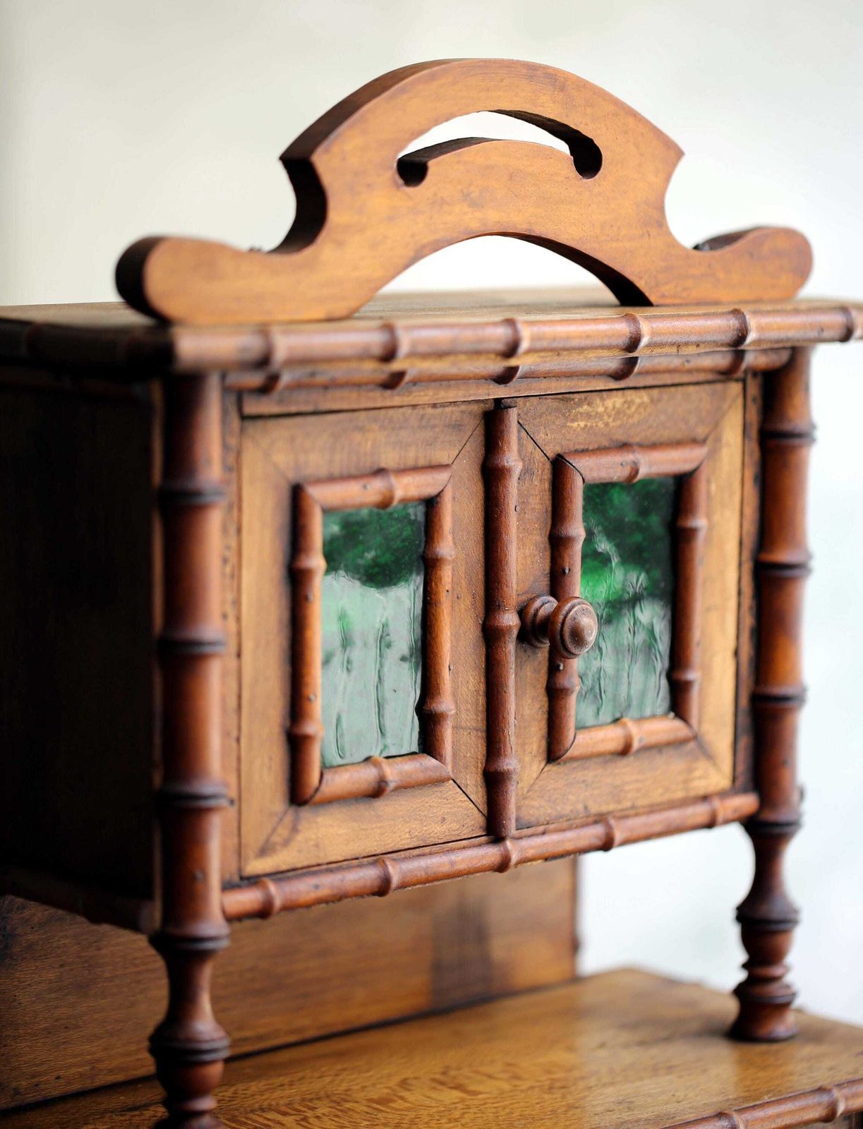 Antique Apprentice Piece Dresser Faux Bamboo Hutch Small Cabinet Miniature French Salesman Furniture photo for sale