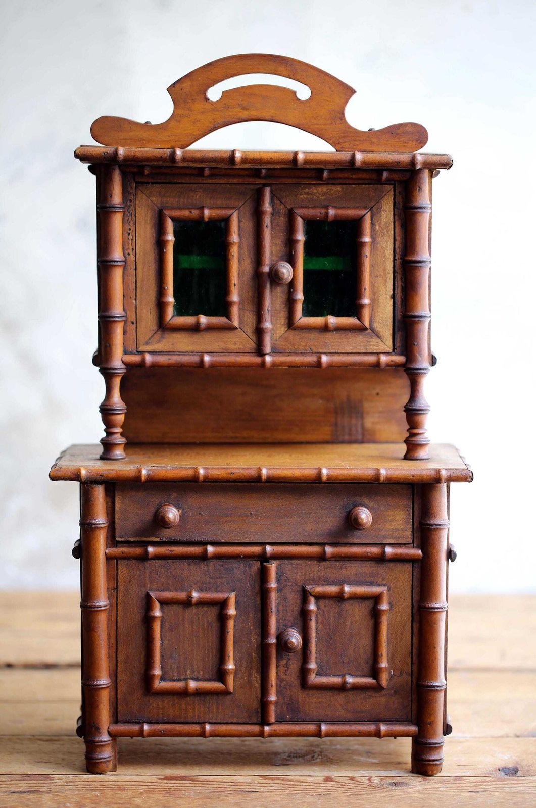 Antique Apprentice Piece Dresser Faux Bamboo Hutch Small Cabinet Miniature French Salesman Furniture photo Furniture
