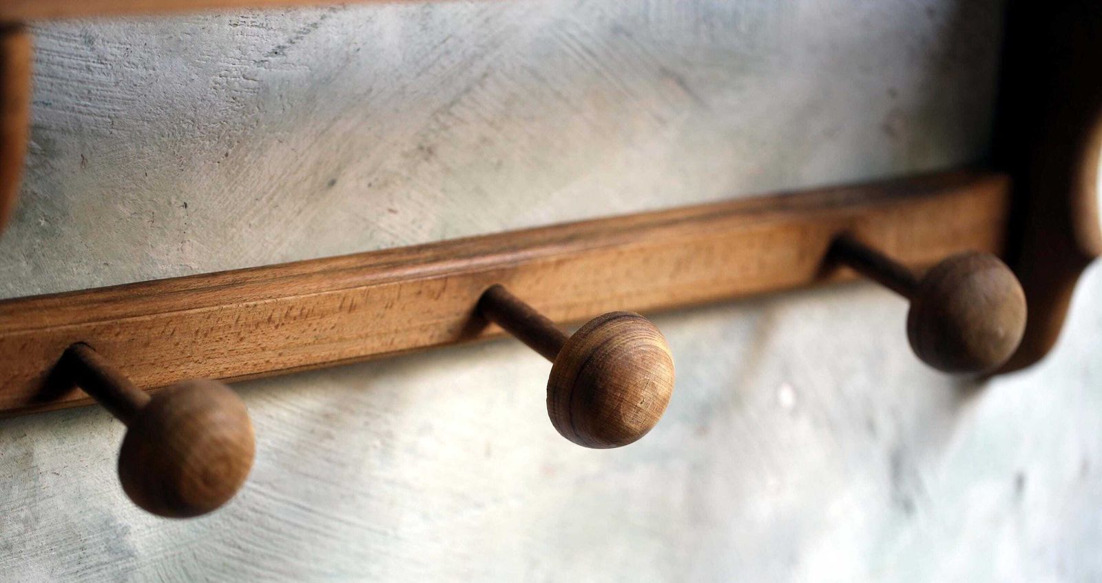 Antique French Coat Rack With 3 Pegs & Shelf Wooden Hat Hooks photo vintage