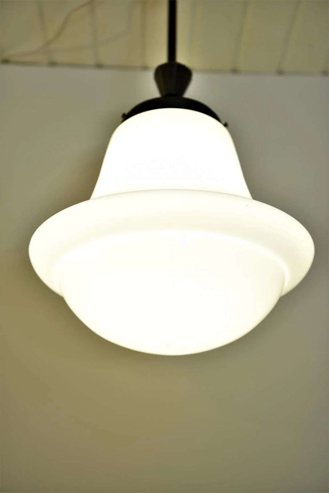 Swedish Grace Art Déco Copper And Hand Blown Glass Pendant Lamp, 1920s photo for sale