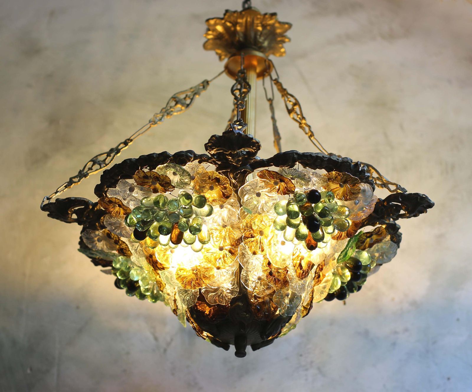 Antique Murano Glass Fruit Ceiling Light Flowers & Grapes Working Chandelier Plafonnier photo Lighting