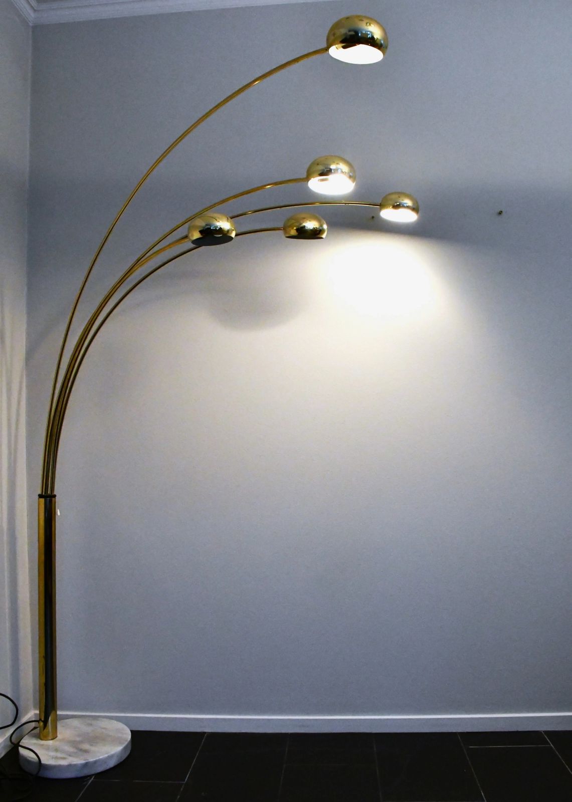 Vintage Swedish Five Arm Brass And Marble Base Floor Lamp, 1980s