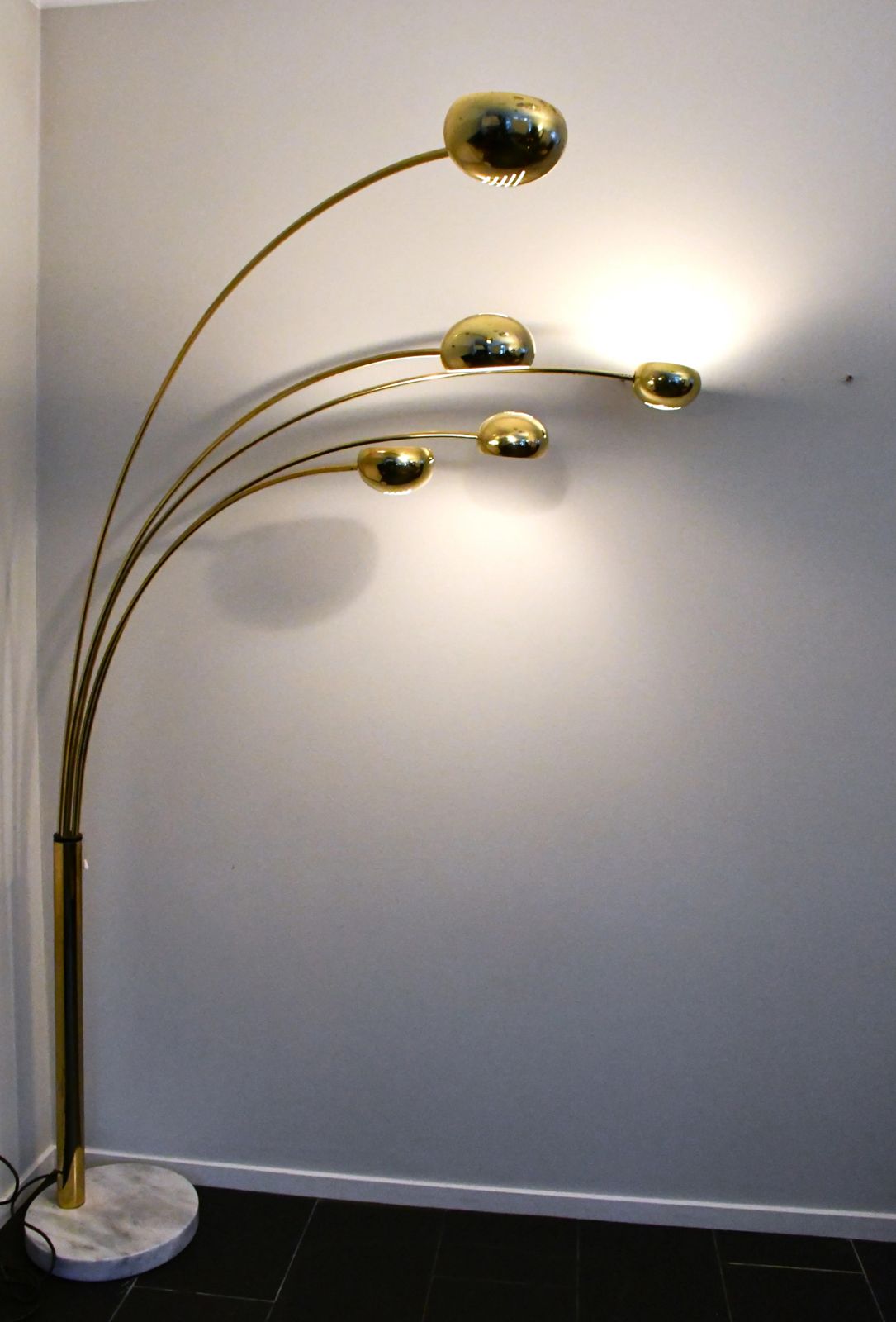 Vintage Swedish Five Arm Brass And Marble Base Floor Lamp, 1980s photo vinterior