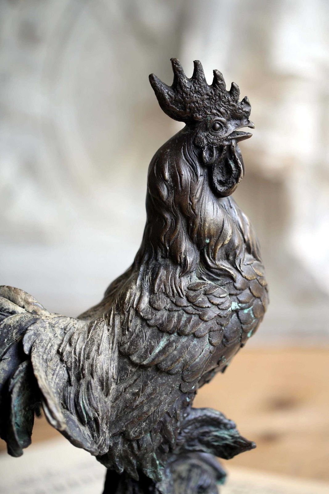 Antique Bronze Cockerel Statue French Rooster Figurine With Marble Base Art Nouveau photo 496.0