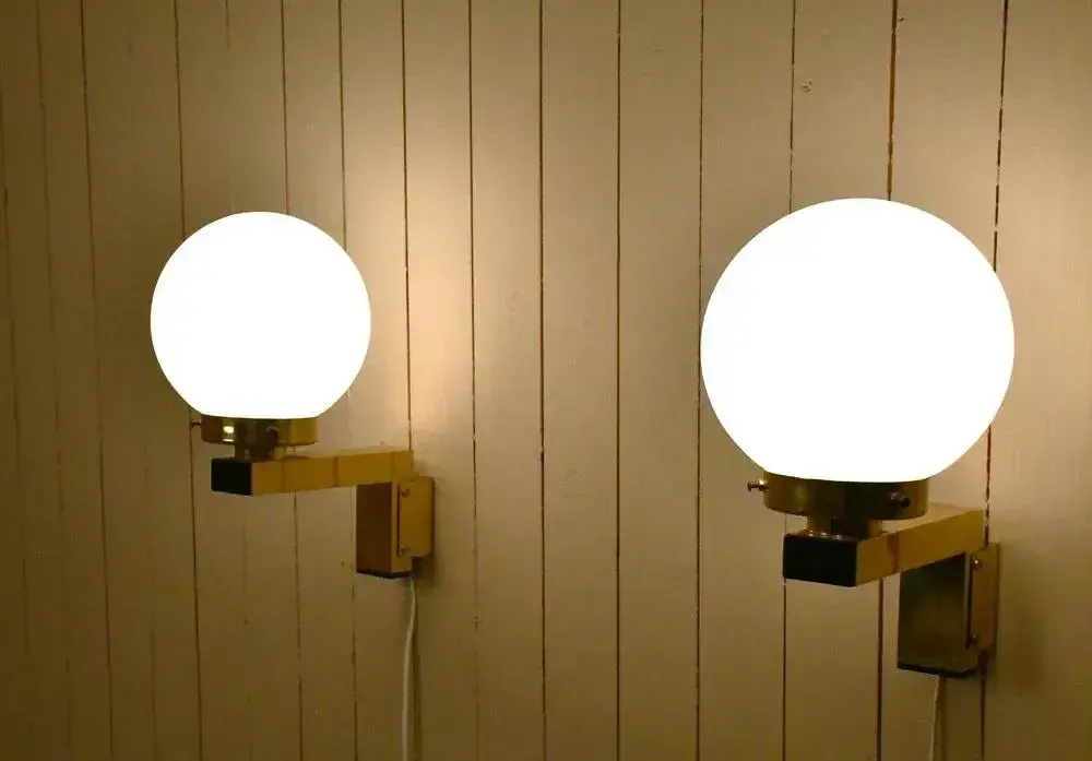 Swedish Model V397 Sconces In Brass And Opaque Glass By Hans Agne Jakobsson For Hans Agne Jakobsson Ab, 1970s, Set Of 2 photo furniture