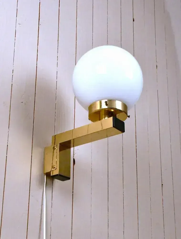 Lighting Swedish Model V397 Sconces In Brass And Opaque Glass By Hans Agne Jakobsson For Hans Agne Jakobsson Ab, 1970s, Set Of 2 photo