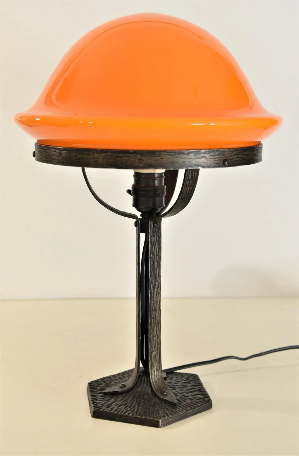 Art Nouveau Wrought Iron And Glass Table Lamp From Jugendstil, Sweden, 1920s photo for sale