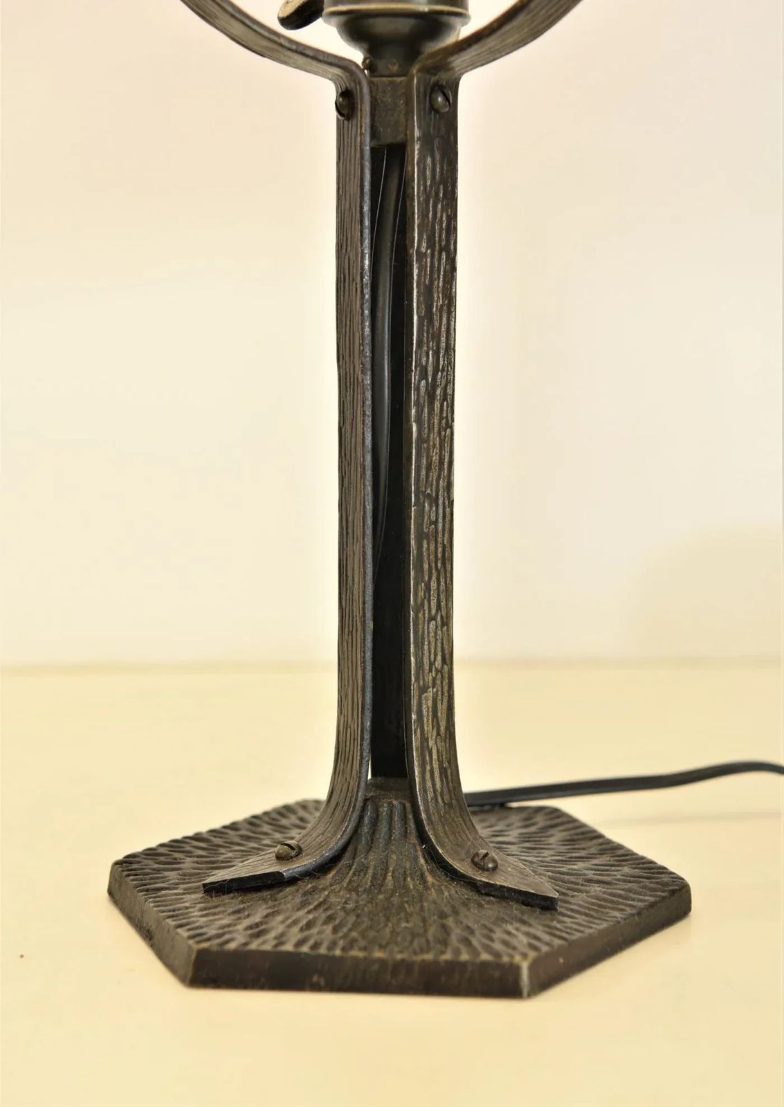 Art Nouveau Wrought Iron And Glass Table Lamp From Jugendstil, Sweden, 1920s photo vinterior