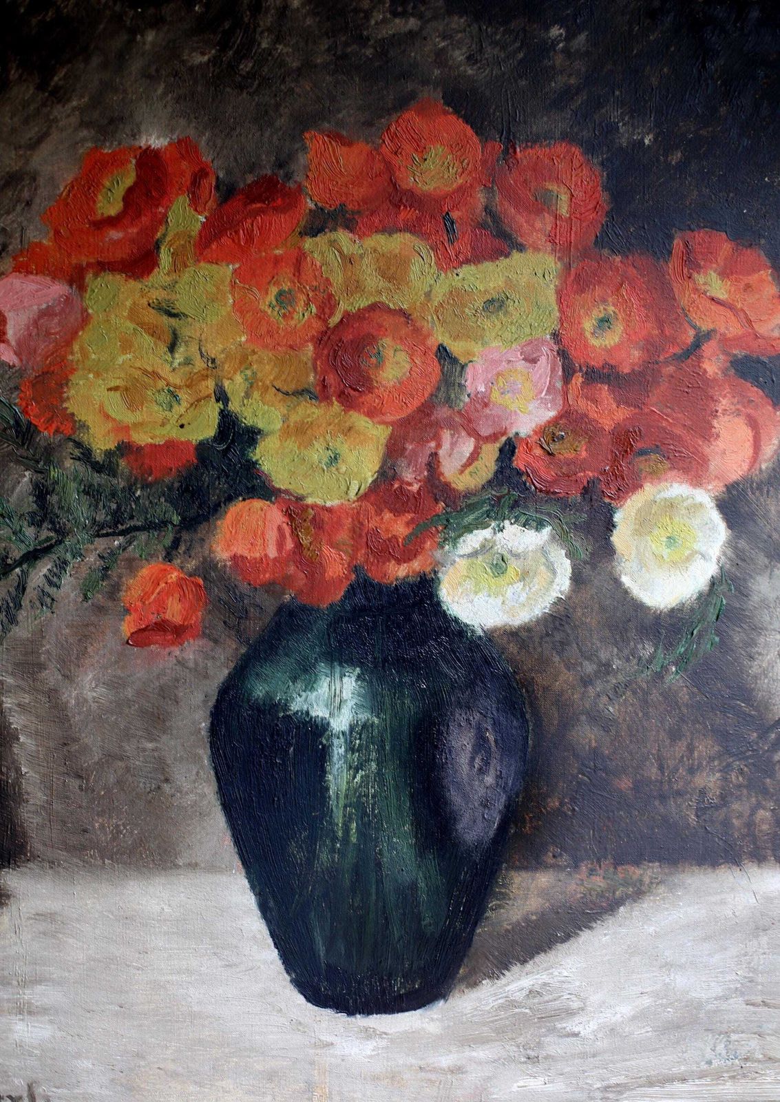 Floral Oil Painting Antique Canvas Art Flowers Large Framed Still Life photo vinterior