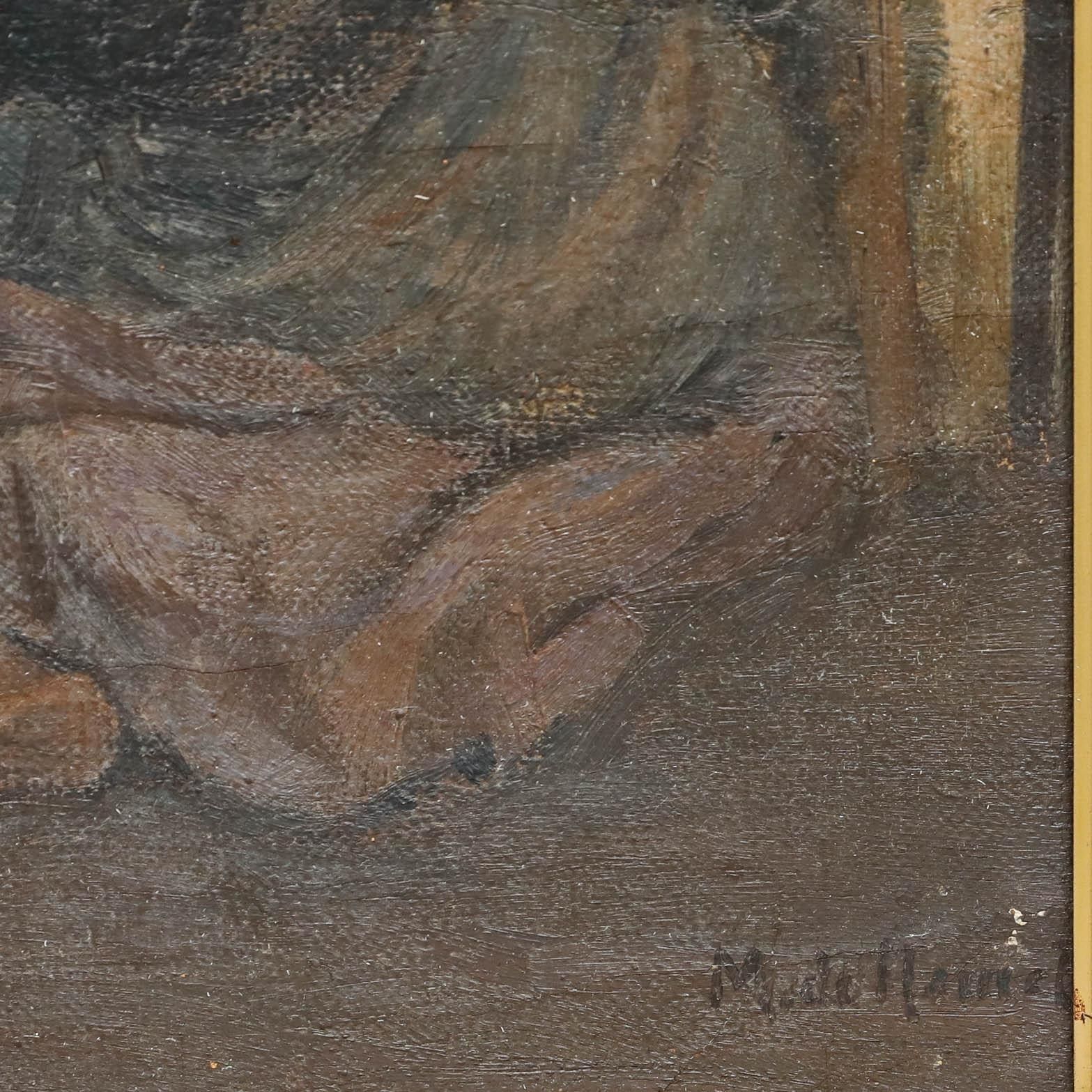 Late 19th Century Oil Gathered Around The Fire photo buy