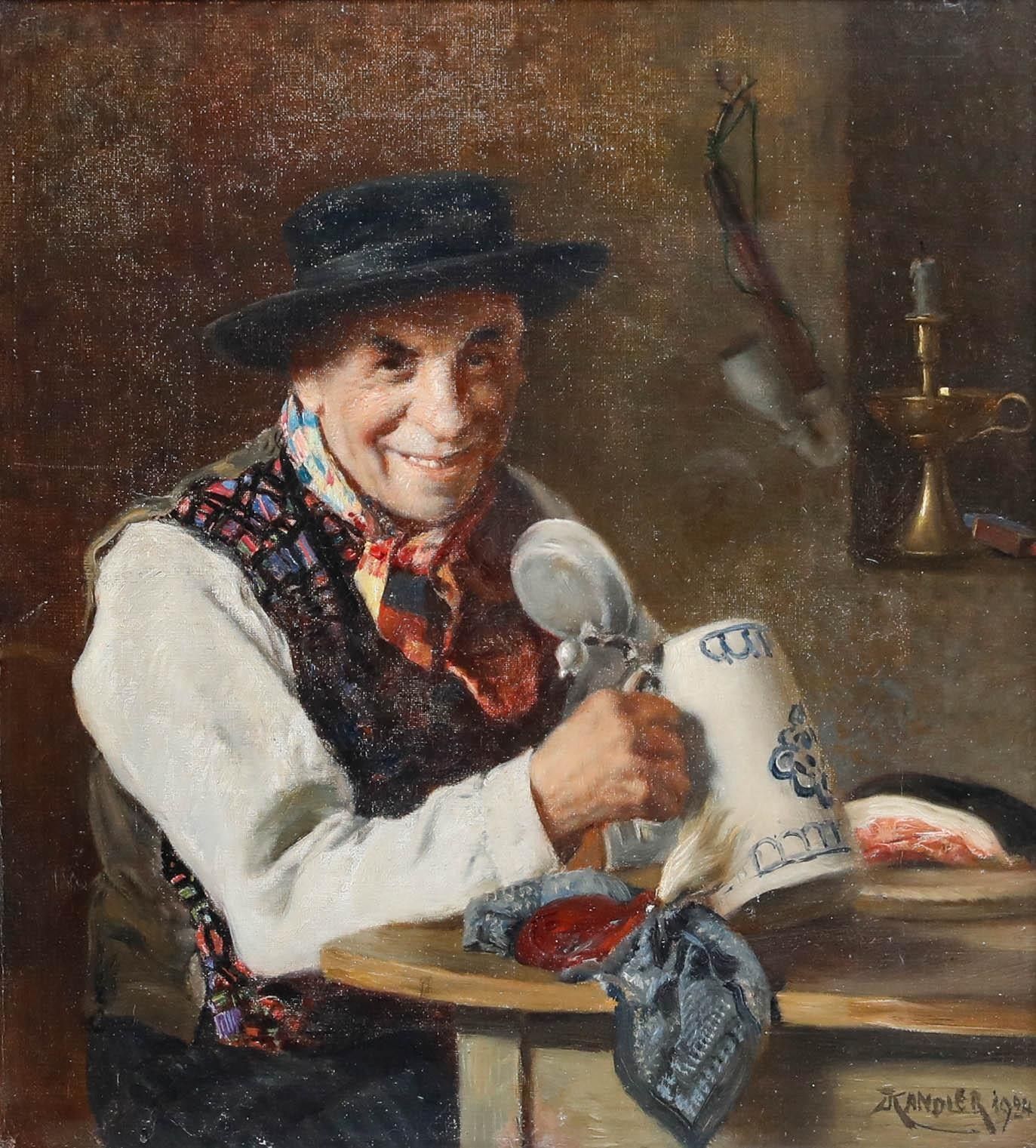 Ludwig Kandler (1856 1927) Framed 1924 Oil, Drinker In The Jazzy Waistcoat photo furniture